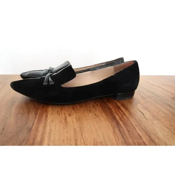 EMPORIO ARMANI Suede Patent Leather Pointy Toe Ballet Flat YOOX 38.5 8.5 $695 - Picture 2 of 11